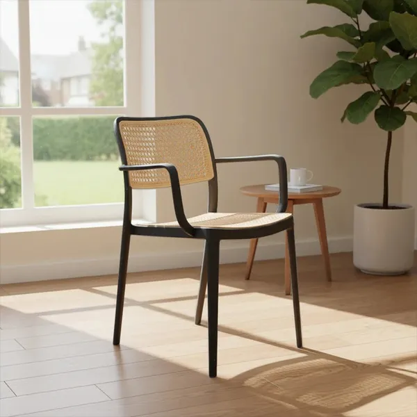 ROLEX_Plastic_Modern_Cane-Look_Black_And_Beige_Armchair