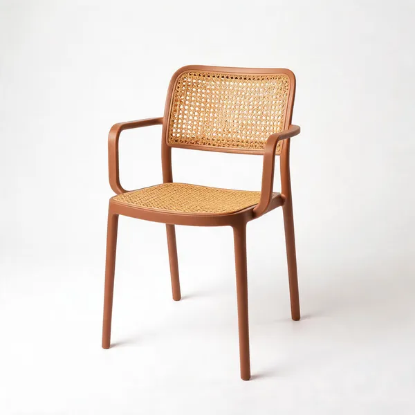 ROLEX_Plastic_Cane_Weave_Brown_Armchair