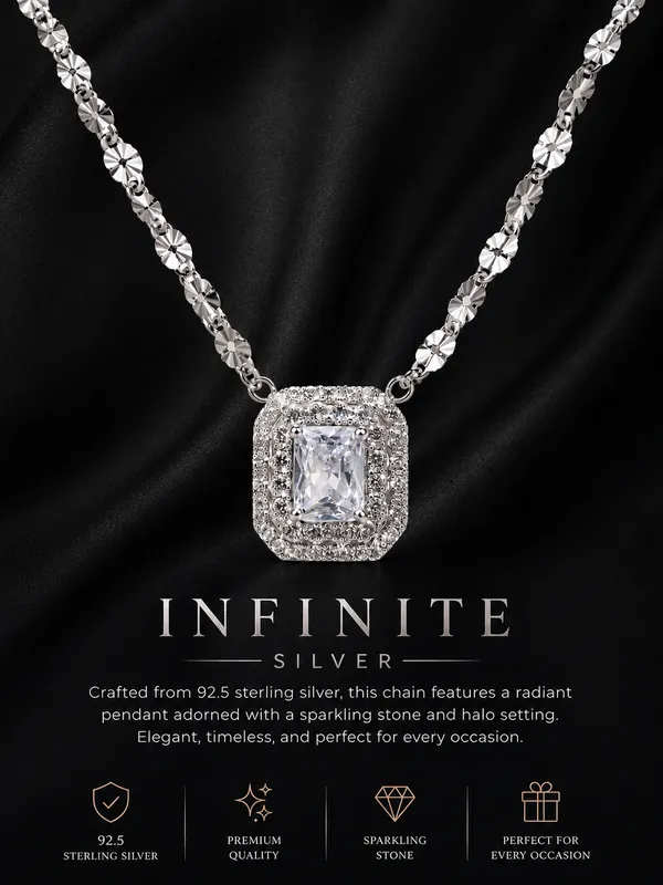 Silver_925_Sterling_Radiant_Cut_Halo_Pendant_Necklace_For_Women
