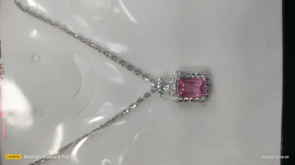 Silver_And_Pink_Gemstone_Rectangular_Pendant_Necklace_For_Women