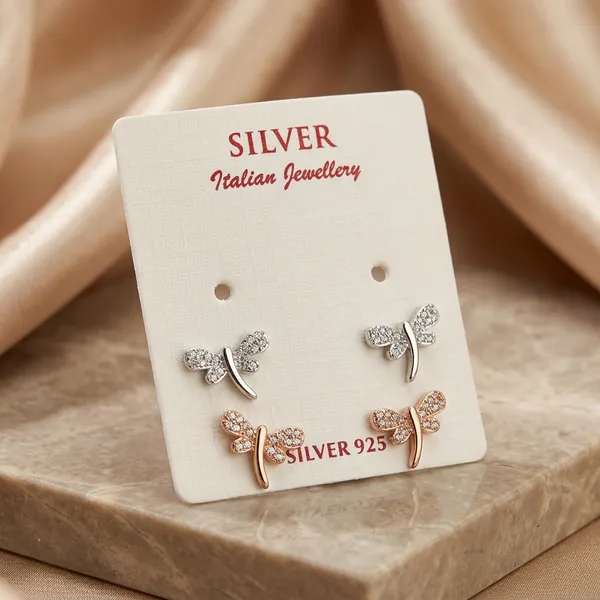 Silver_And_Rose_Gold_925_Sterling_Dragonfly_Set_Of_2_Stud_Earrings_For_Women