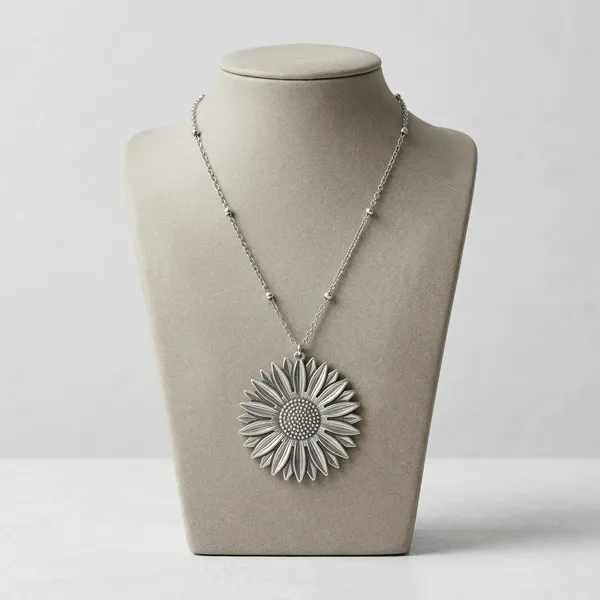 Silver_Toned_Sunflower_Pendant_Necklace_For_Women