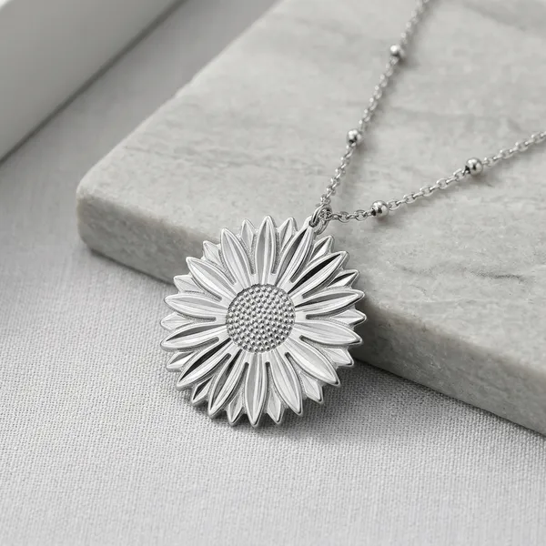 Silver_Toned_Sunflower_Pendant_Necklace_For_Women
