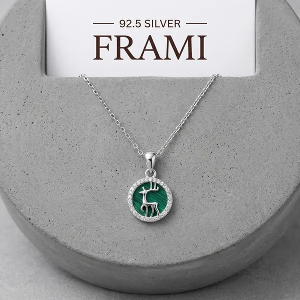 Silver_925_Sterling_Green_Stone_Halo_Pendant_Necklace_For_Women