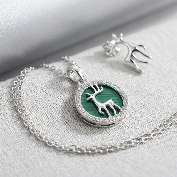 Silver_925_Sterling_Green_Stone_Halo_Pendant_Necklace_For_Women