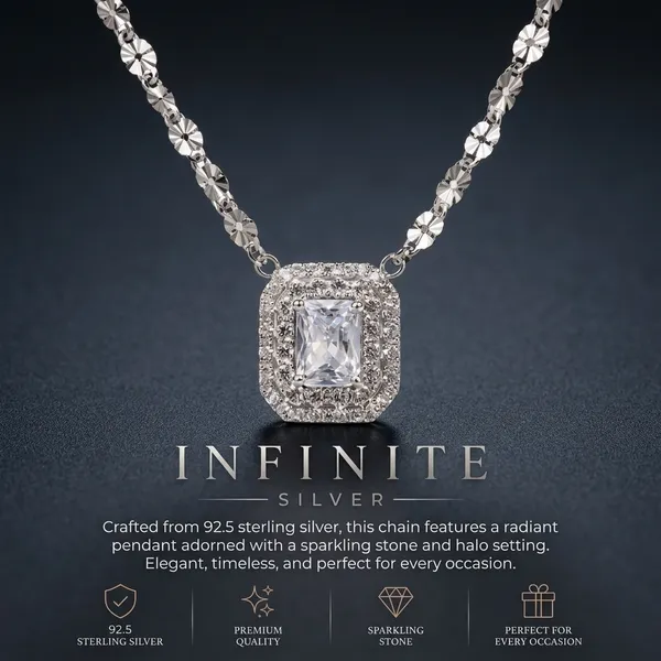 Silver_925_Sterling_Radiant_Cut_Halo_Pendant_Necklace_For_Women