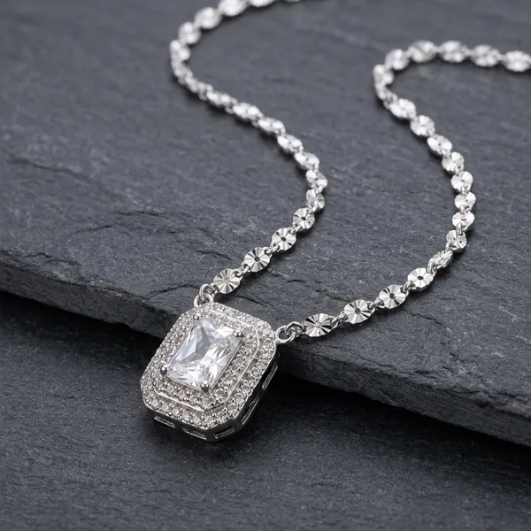 Silver_925_Sterling_Radiant_Cut_Halo_Pendant_Necklace_For_Women