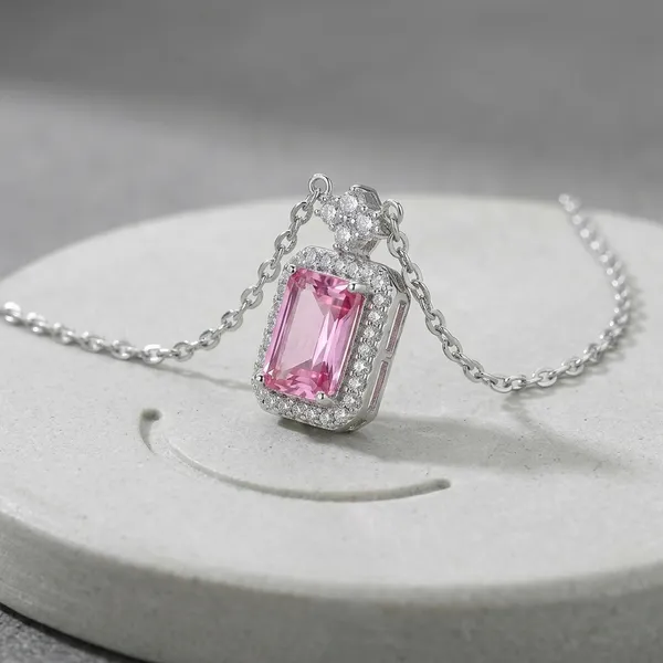 Silver_And_Pink_Gemstone_Rectangular_Pendant_Necklace_For_Women
