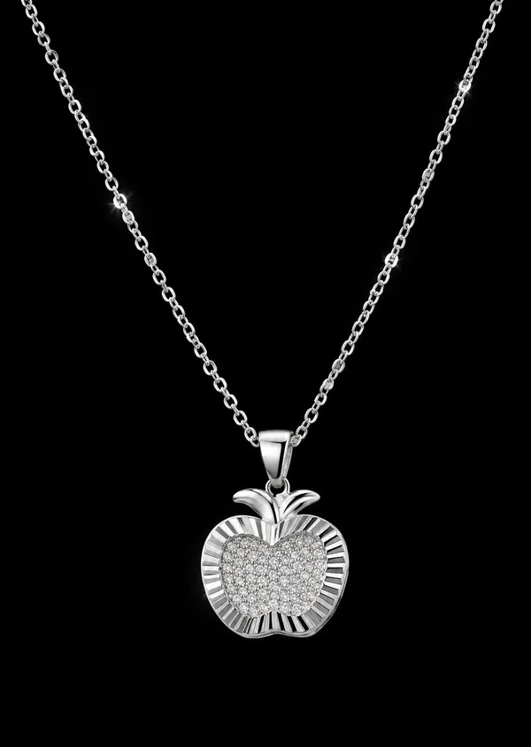 Silver_925_Sterling_Apple_Pendant_Necklace_For_Women