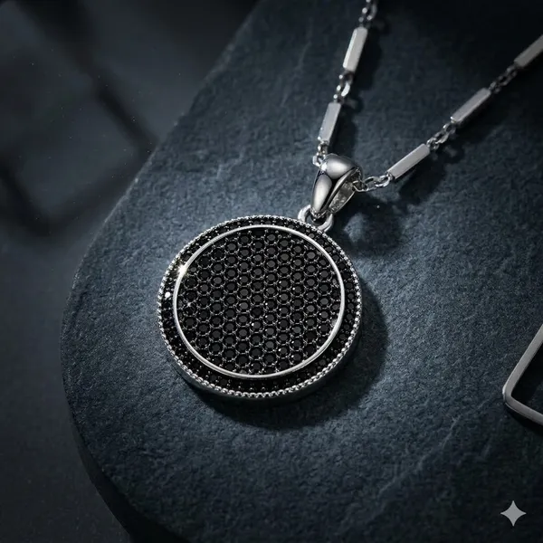 Silver_And_Black_925_Sterling_Round_Minimalist_Pendant_Necklace_For_Women