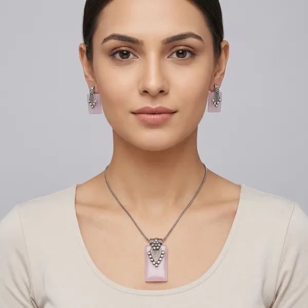 Pink_And_Silver_Oxidised_Premium_And_Fancy_Design_Pendant_Necklace_And_Earrings_Set_For_Women