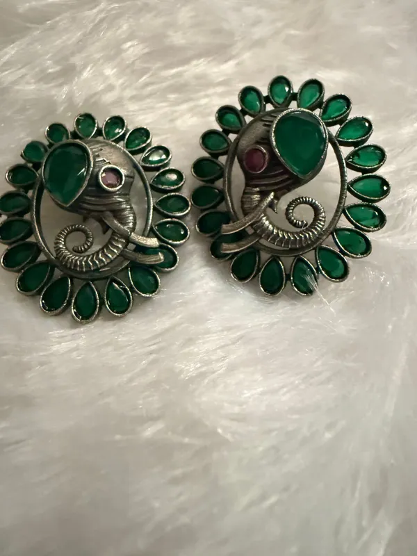 Green_And_Silver_Oxidised_Premium_And_Fancy_Design_Stud_Earrings_For_Women