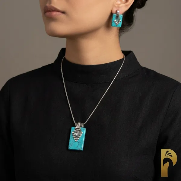 Turquoise_And_Silver_Oxidised_Premium_And_Fancy_Design_Pendant_Necklace_And_Earrings_Set_For_Women