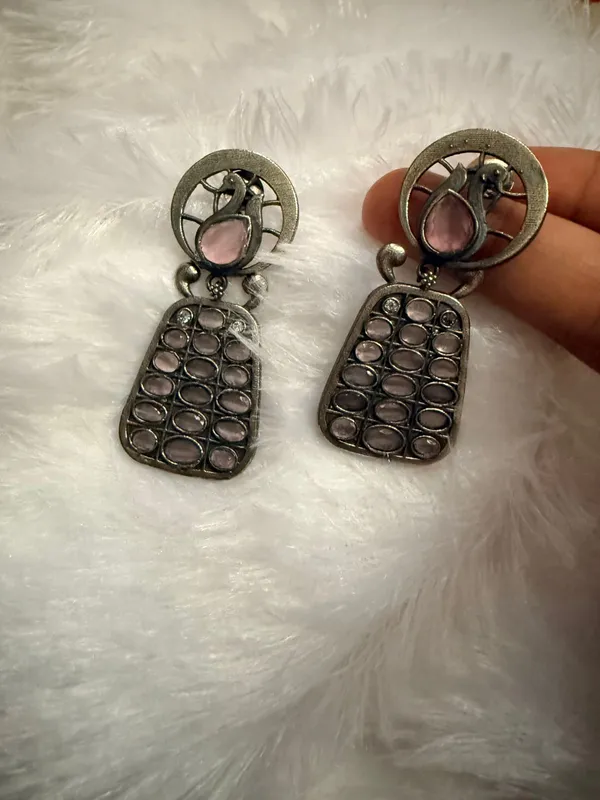 Silver_And_Pink_Oxidised_Premium_And_Fancy_Design_Dangle_Earrings_For_Women