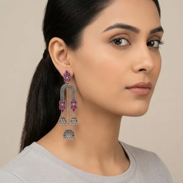 Silver_And_Pink_Oxidised_Premium_And_Fancy_Design_Jhumka_Earrings_For_Women