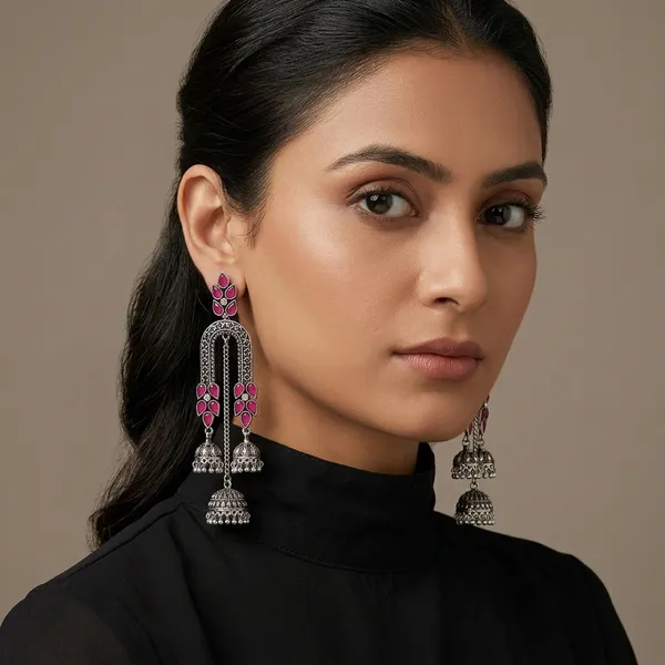 Silver_And_Pink_Oxidised_Premium_And_Fancy_Design_Jhumka_Earrings_For_Women