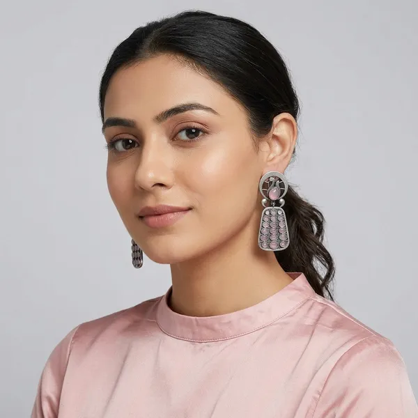 Silver_And_Pink_Oxidised_Premium_And_Fancy_Design_Dangle_Earrings_For_Women