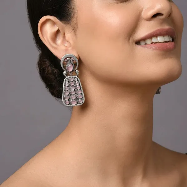 Silver_And_Pink_Oxidised_Premium_And_Fancy_Design_Dangle_Earrings_For_Women