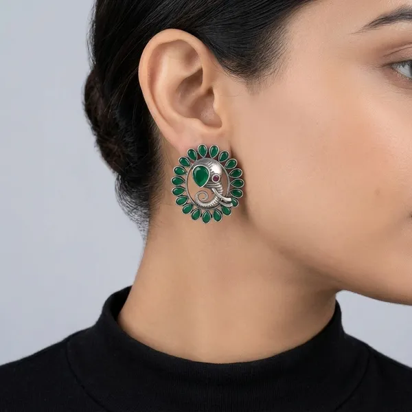 Green_And_Silver_Oxidised_Premium_And_Fancy_Design_Stud_Earrings_For_Women