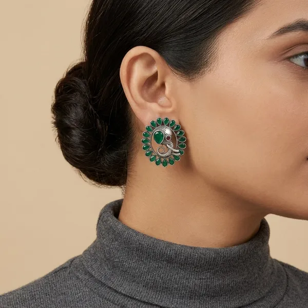 Green_And_Silver_Oxidised_Premium_And_Fancy_Design_Stud_Earrings_For_Women