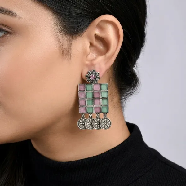 Pink_And_Green_Oxidised_Premium_And_Fancy_Design_Earrings_For_Women