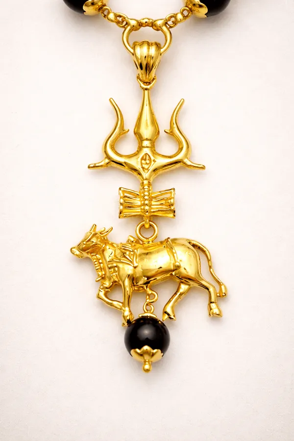 Black_Gold_Karungali_Wood_Bead_Mala_Necklace_Trishul_Damru_Nandi_Pendant