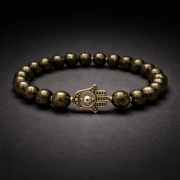 Brown_Pyrite_Gemstone_Bead_Bracelet_With_Hamsa_Hand_Charm