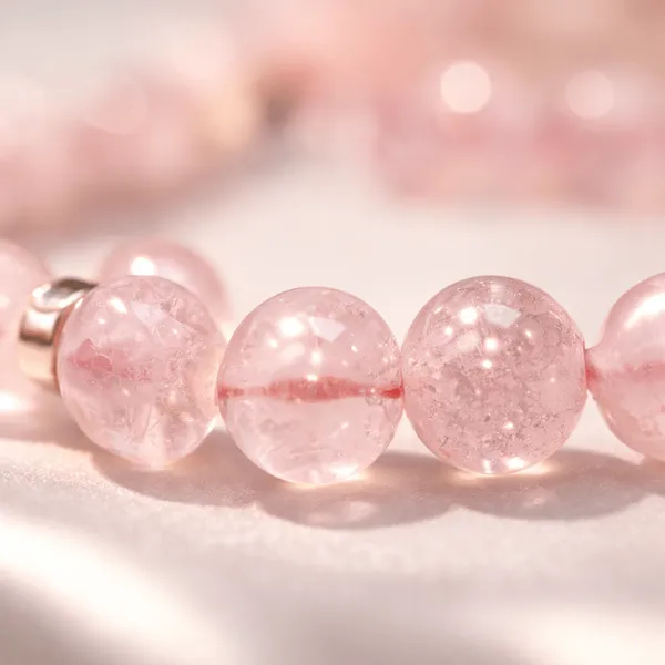 Peach_Rose_Quartz_Gemstone_Bead_Bracelet_With_Hamsa_Charm