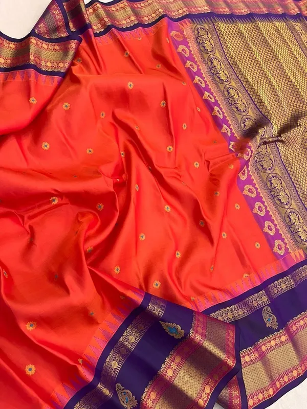 Orange_Silk_Banarasi_Saree_With_Golden_Zari_Border_For_Women