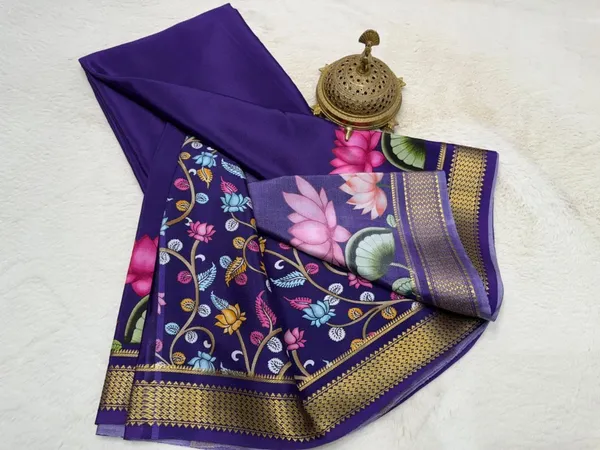 Purple_Blue_Kamdhenu_Motif_Crepe_Soft_Silk_Saree_Art_Illustrated_With_Zari_Border