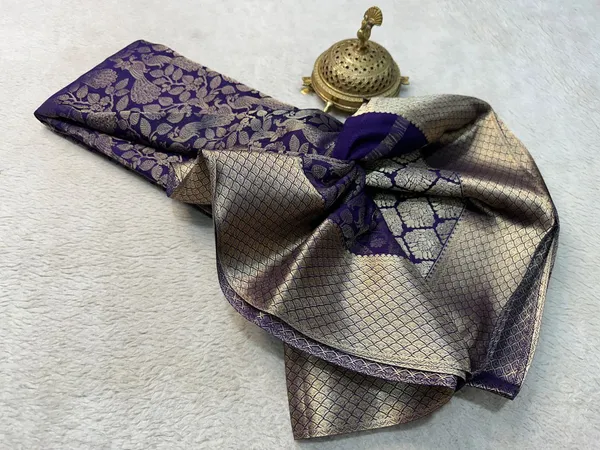 Beyond_Navy_Brocade_Silk_Saree_With_Golden_Zari_Border