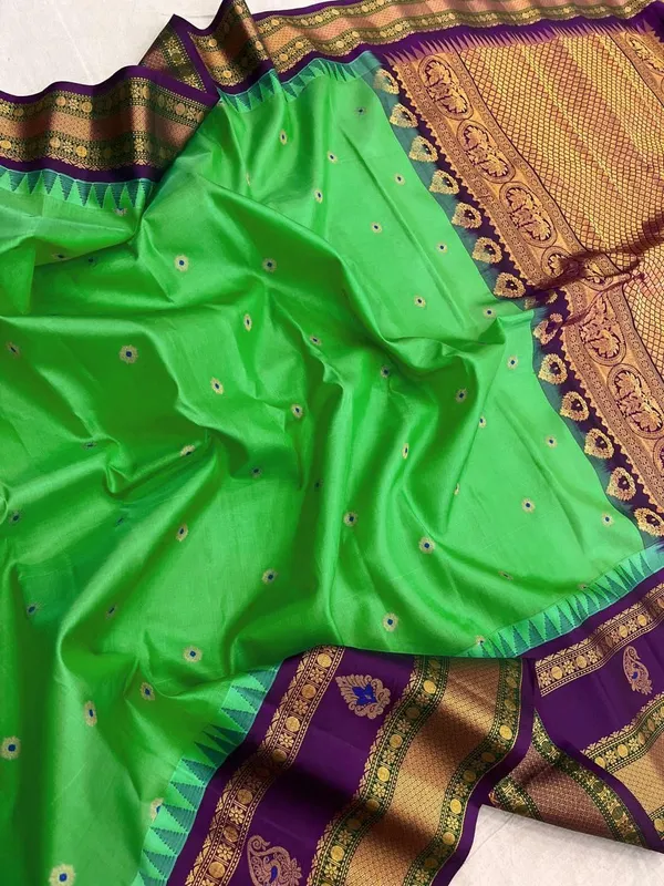 Green_Pattu_Banarasi_Silk_Saree_With_Purple_And_Gold_Zari_Border