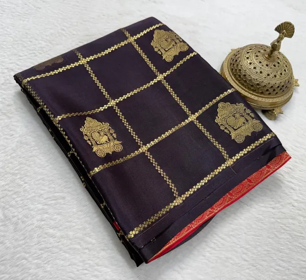 Baltic_Sea_Soft_Silk_Saree_Borderless_Checks_Pattern_with_Peacock_Buttas