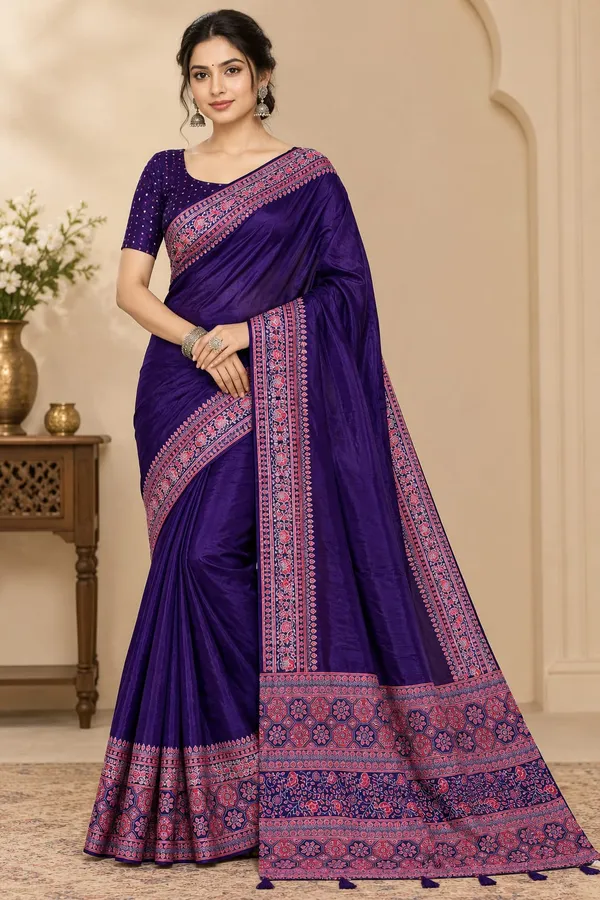 Beautiful_Purple_Crepe_Silk_Saree_with_Floral_Ajrakh_Border