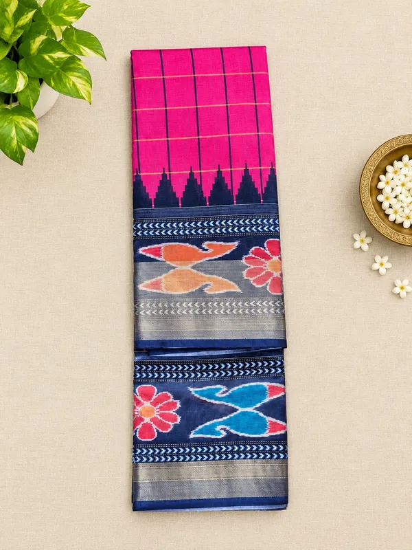 Black_&_Pink_Traditional_Printed_Saree_with_Multicolour_Floral_Border