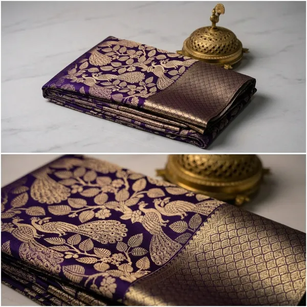 Beyond_Navy_Brocade_Silk_Saree_With_Golden_Zari_Border