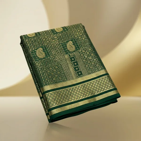 Dark_Celtic_Green_Brocade_Silk_Saree_With_Golden_Zari_Border