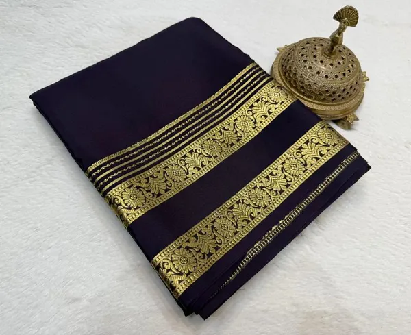 Navy_Blue_Mysore_Crepe_Soft_Silk_Saree_With_Golden_Zari_Border