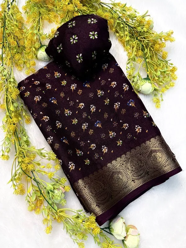 Dark_Wine_Wine_Jacquard_Border_Marshmallow_Silk_Saree_with_Blouse_Piece