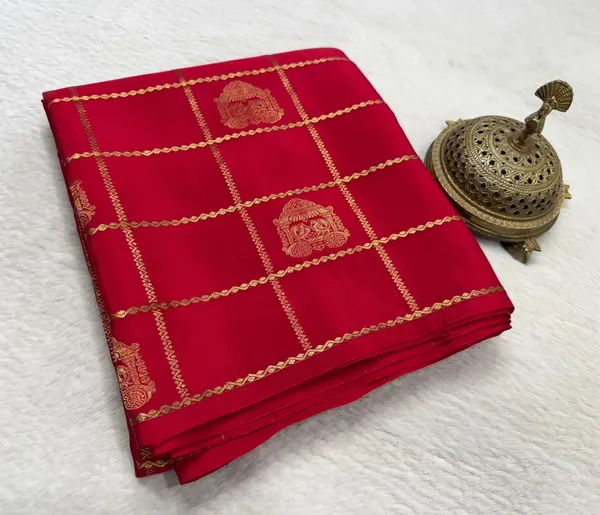 Designer_Crimson_Red_Saree_with_Gold_Zari_Checks_and_Traditional_Motifs__