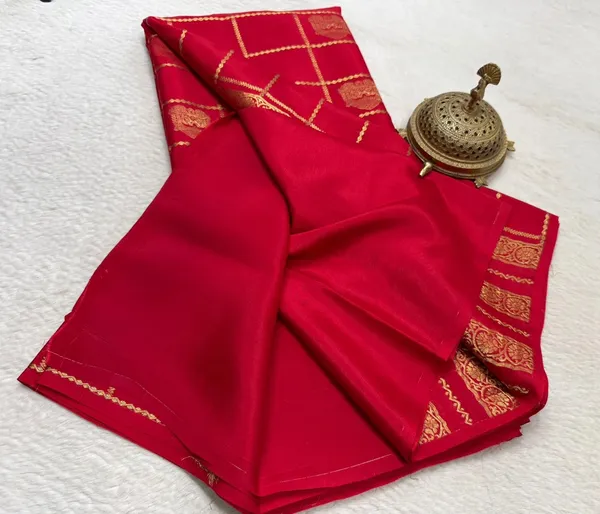 Designer_Crimson_Red_Saree_with_Gold_Zari_Checks_and_Traditional_Motifs__