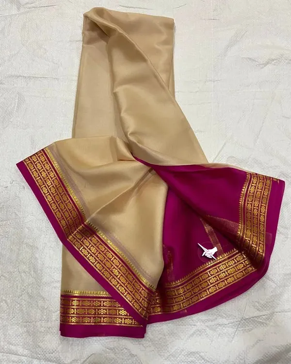 French_Beige_Red_Soft_Silk_Saree_With_Magenta_Border_For_Women