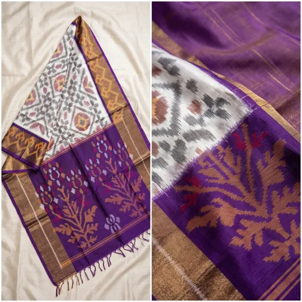 Designer_Ikat_Patola_Style_Silk_Saree_With_Golden_Border