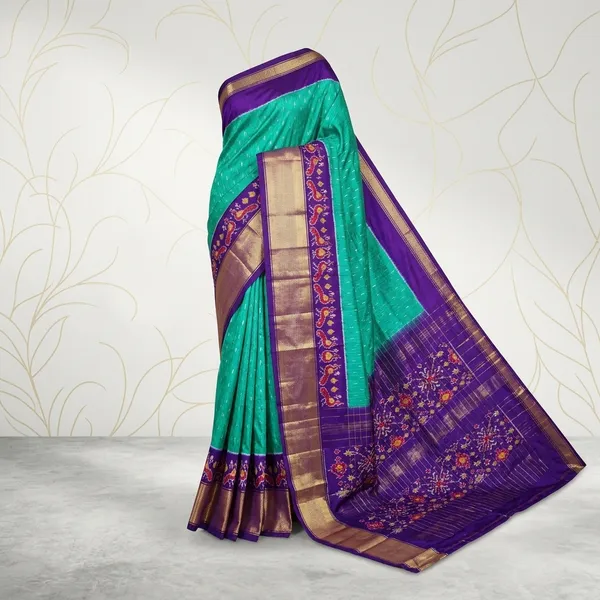 Turquoise_Purple_Soft_Ikat_Silk_Pattern_Digital_Print_Saree