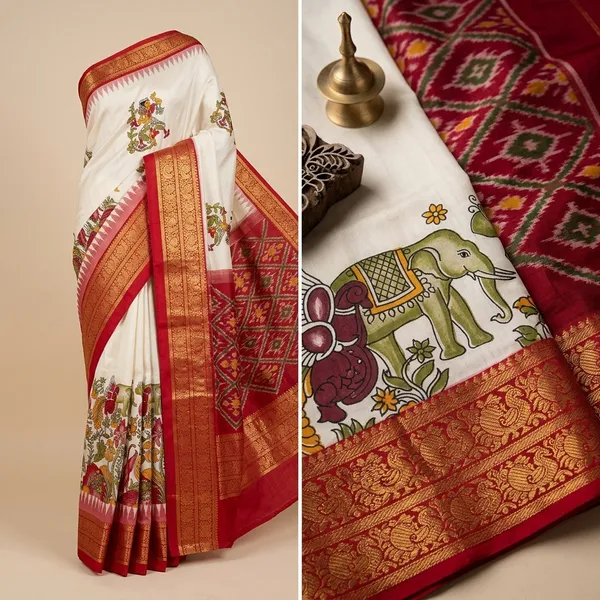 Red_Multicolor_Patola_Handloom_Silk_Saree_With_Hand_Block_Print_Border