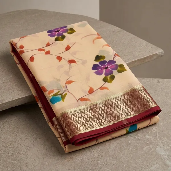 Deep_Peach_Floral_Print_Soft_Silk_Saree_With_Zari_Border