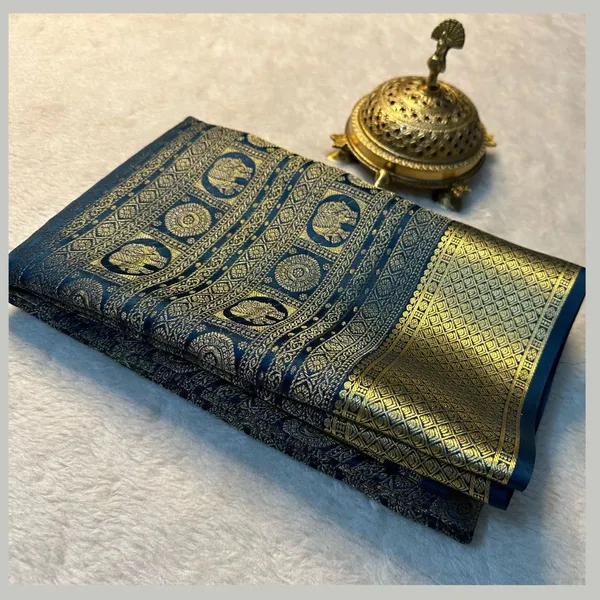 Prussian_Blue_Gold_Zari_Brocade_Silk_Saree_With_Blouse_Piece