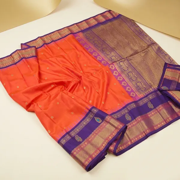Orange_Silk_Banarasi_Saree_With_Golden_Zari_Border_For_Women