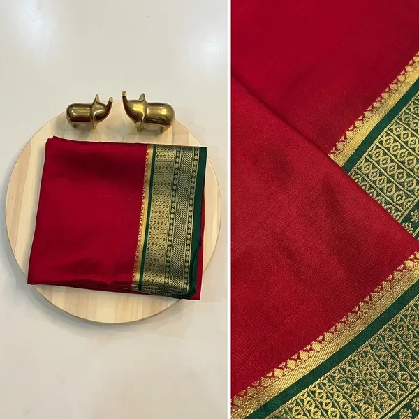 Red_Mysore_Crepe_Silk_Saree_With_Golden_Zari_Border_For_Women