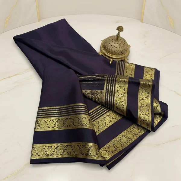 Navy_Blue_Mysore_Crepe_Soft_Silk_Saree_With_Golden_Zari_Border